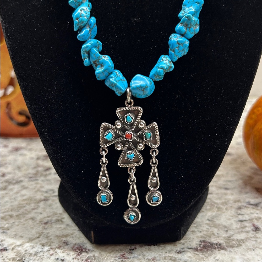 Turquoise and Sterling Necklace - Picture 3 of 6